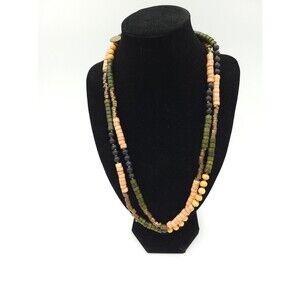 MNG by Mango Long Necklace Mixed Material Boho Wood‎ Beads Metal Nuts 50”
